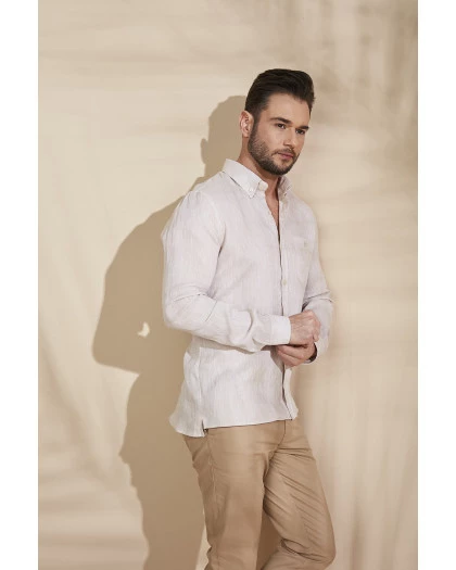 Camisa Masculina Manga Longa Linho Bege