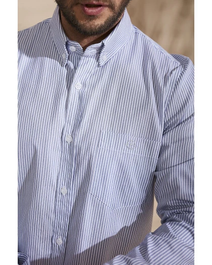 Camisa Masculina Regular Fit em Algodão Premium Listrada