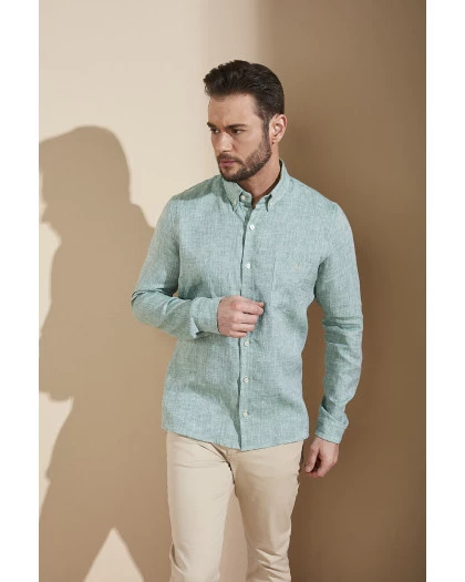 Camisa Masculina Manga Longa Linho Verde