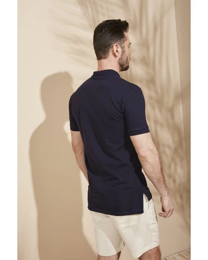 Polo Masculina Zíper Algodão Pima Marinho