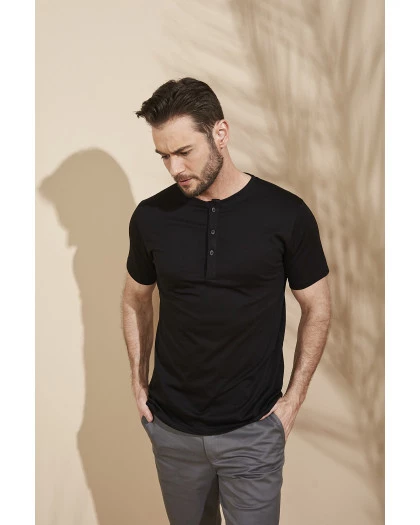Camiseta Masculina Algodão Pima Gola Botão