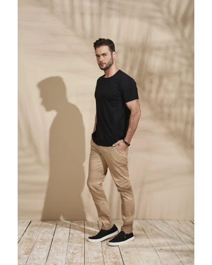 Calça Masculina Lisa Sarja Bege