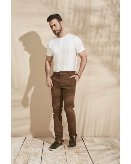 Calça Masculina Lisa Sarja Marrom 