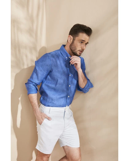 Bermuda Masculina Linho Azul