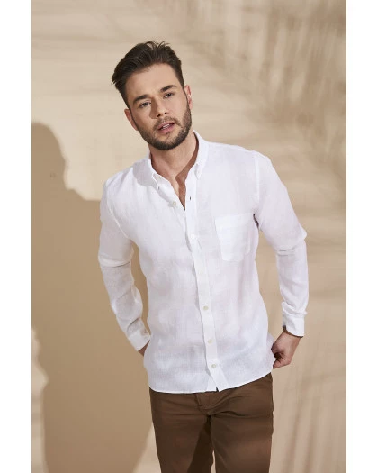 Camisa Masculina Manga Longa Linho Branca