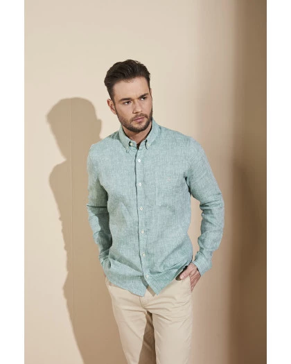 Camisa Masculina Manga Longa Linho Verde